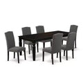 HomeStock 7-Piece Rectangle Black Finish Solid Wood Top Dining Table with 6 Parson-Chairs