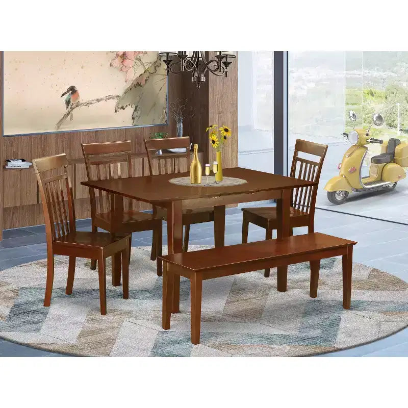Set da pranzo piccolo - Tavolo da cucina con sedie e panca - Stile sud-occidentale - Adatto a spazi compatti