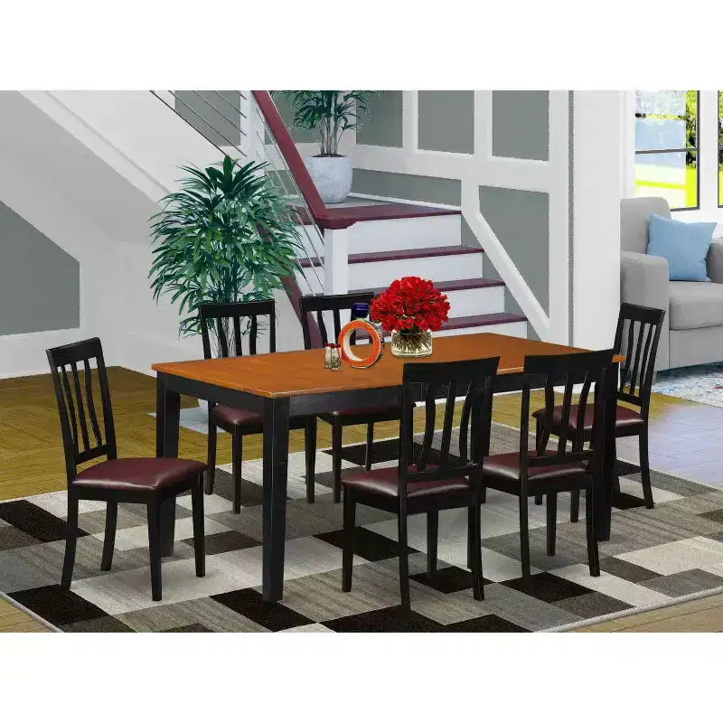 Set da pranzo vittoriano - Set tavolo e sedie da 7 pezzi - Tavolo da cucina rettangolare con allunga - Finitura nero e ciliegio