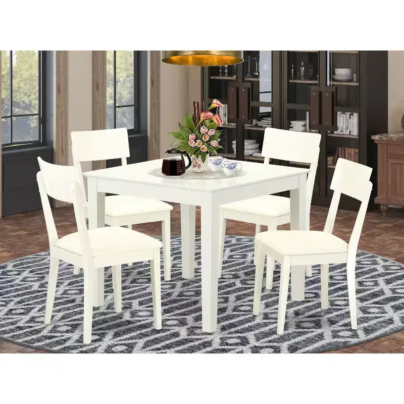 Set da pranzo 5 pezzi - Tavolo e 4 sedie - Finitura bianco lino - Set per cucina sala da pranzo