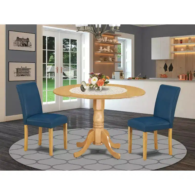 Set tavolo da pranzo rotondo - Tavolo da 42 con ribalte e 2 sedie Parsons - Similpelle PU bianco lino