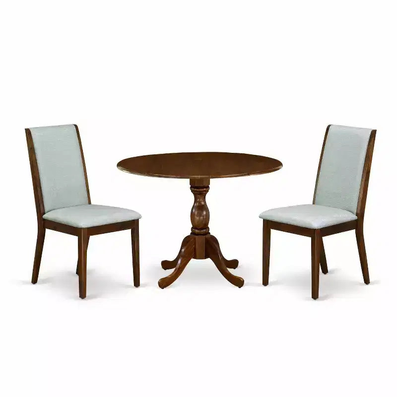 3-Piece Acacia Walnut Finish Solid Wood Top - Upholstered Dining Room Set - Seats 4