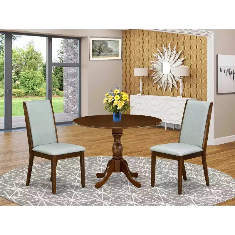 Set sala da pranzo imbottito in 3 pezzi - Piano in legno massello con finitura acacia noce - 4 posti