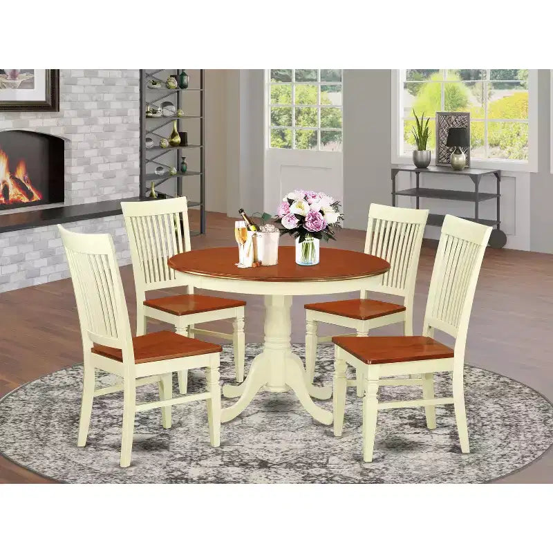 Set da Tavolo da Cucina 5 Pezzi - Tavolo da Pranzo e 4 Sedie - Stile Vintage - Finitura Ciliegio Buttermilk