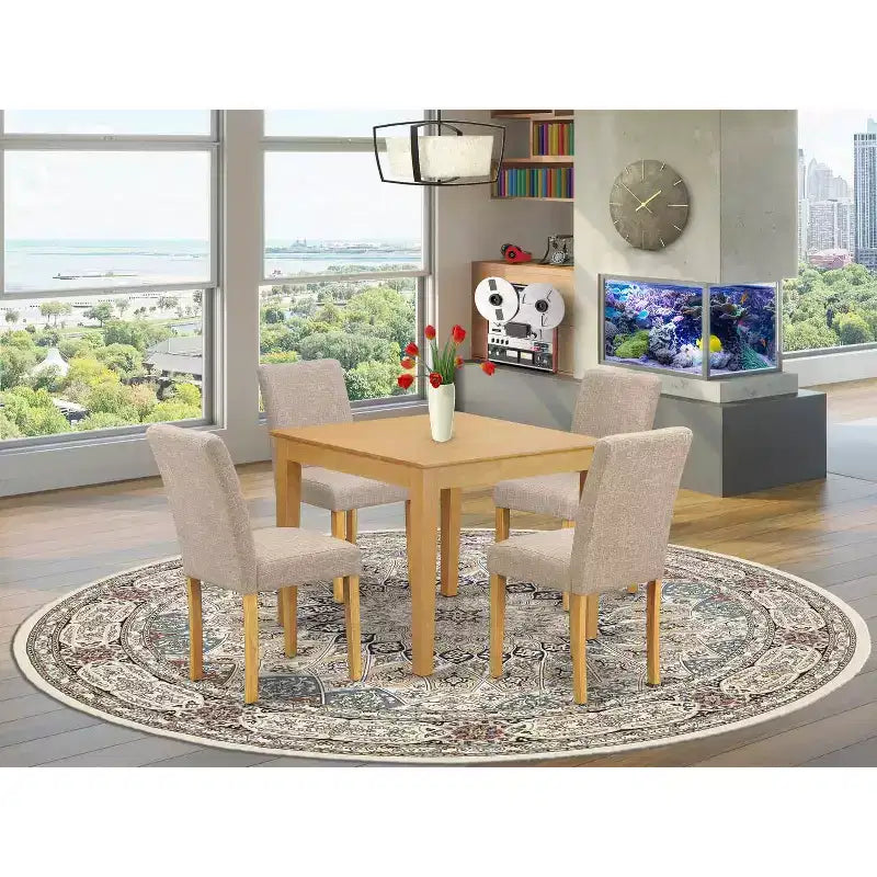 Set da pranzo quadrato 5 pezzi - Tavolo da 36 pollici con sedie Parsons - Tessuto di lino - Stile moderno rustico