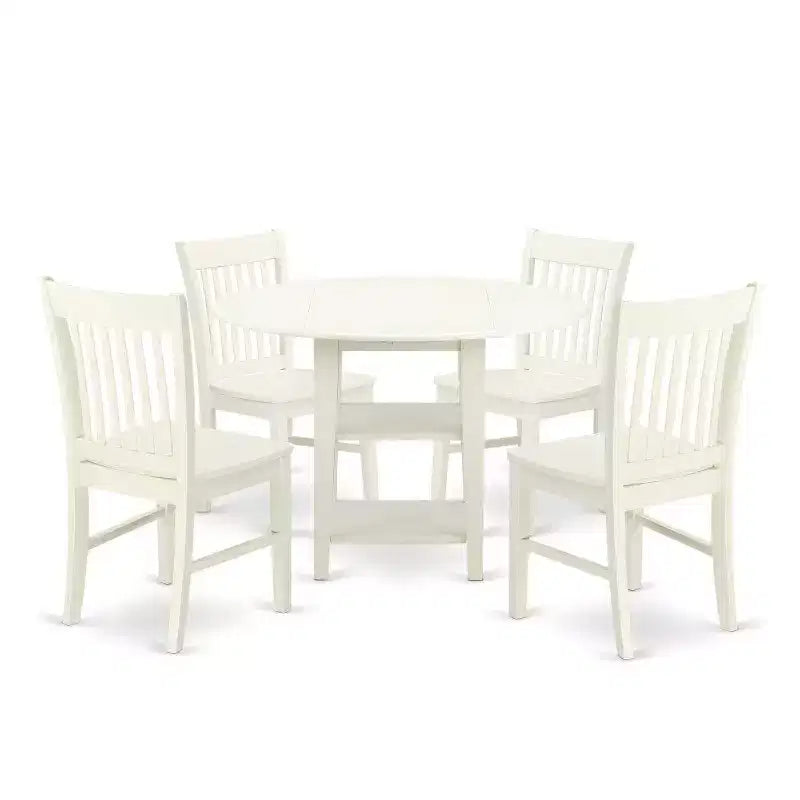 HomeStock 5-Pc Linen White Finish Solid Wood Top - Round Dining Room Set - Seats-4