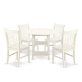 HomeStock 5-Pc Linen White Finish Solid Wood Top - Round Dining Room Set - Seats-4