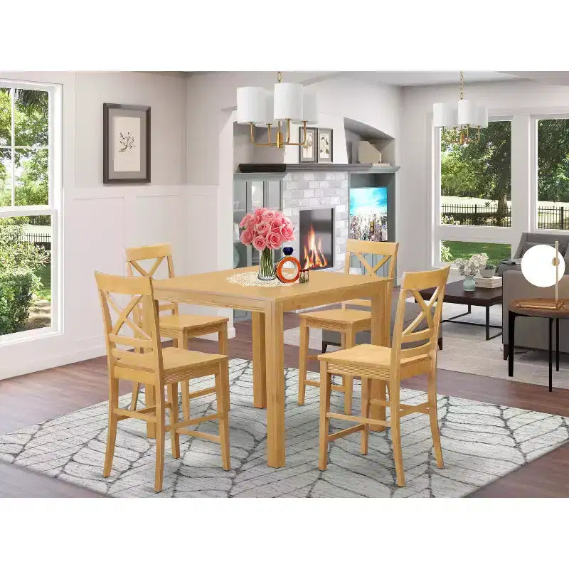 Set da pranzo 5 pezzi in legno massello con finitura in rovere naturale - 4 posti a sedere