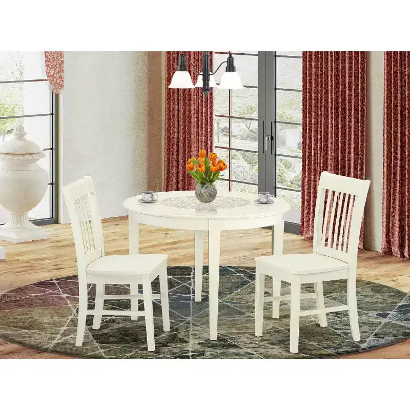 Set da tavola 3 pezzi tavolo rotondo e sedie Lino Bianco