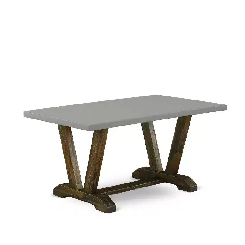 Tavolo da pranzo in legno massiccio HomeStock 7 pezzi con finitura Jacobean anticata e 6 sedie
