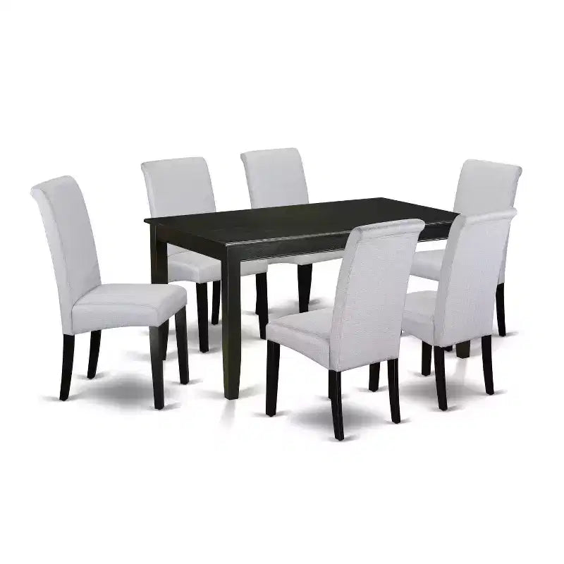 HomeStock 7-Piece Black Finish Solid Wood Top Dining Table with 6 Parson Chairs