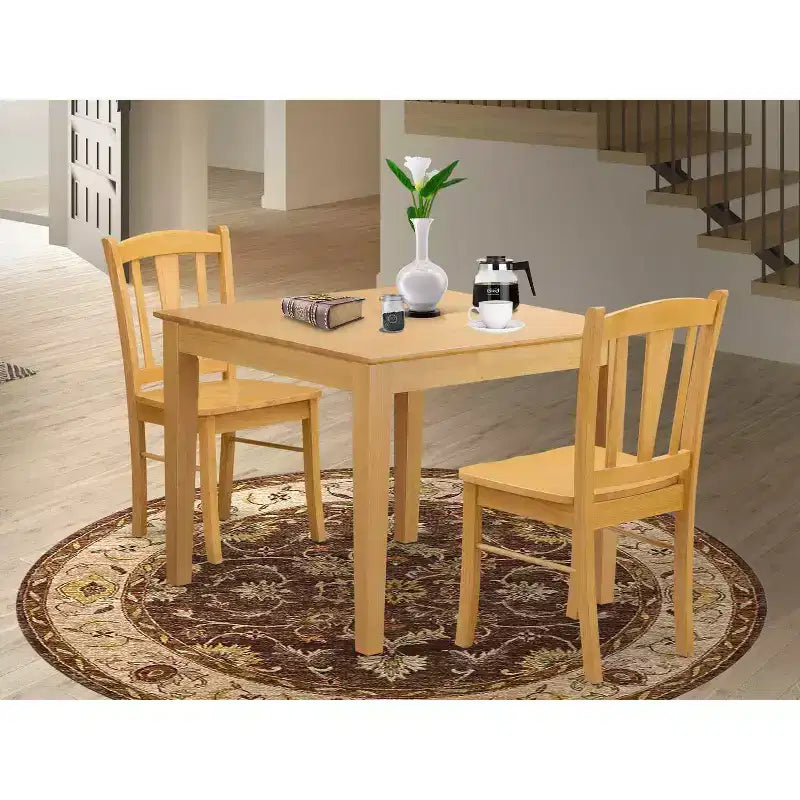HomeStock Set da pranzo in 3 pezzi con piano in legno massello con finitura rovere marrone naturale - 2 posti