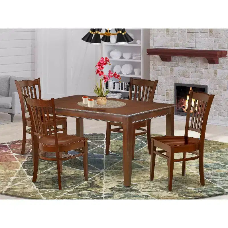 Set da pranzo moderno 5 pezzi - Tavolo rettangolare e 4 sedie - Finitura mogano - Design Art Nouveau