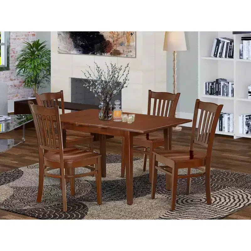 HomeStock Set da Pranzo Rettangolare da 5 Pezzi in Legno Massello con Finitura Mogano e Allunga, per 4 Persone