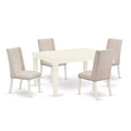 HomeStock 5-Piece Buttermilk & Cherry Finish Solid Wood Top Dining table with 4 Chairs with Butterfly Leaf