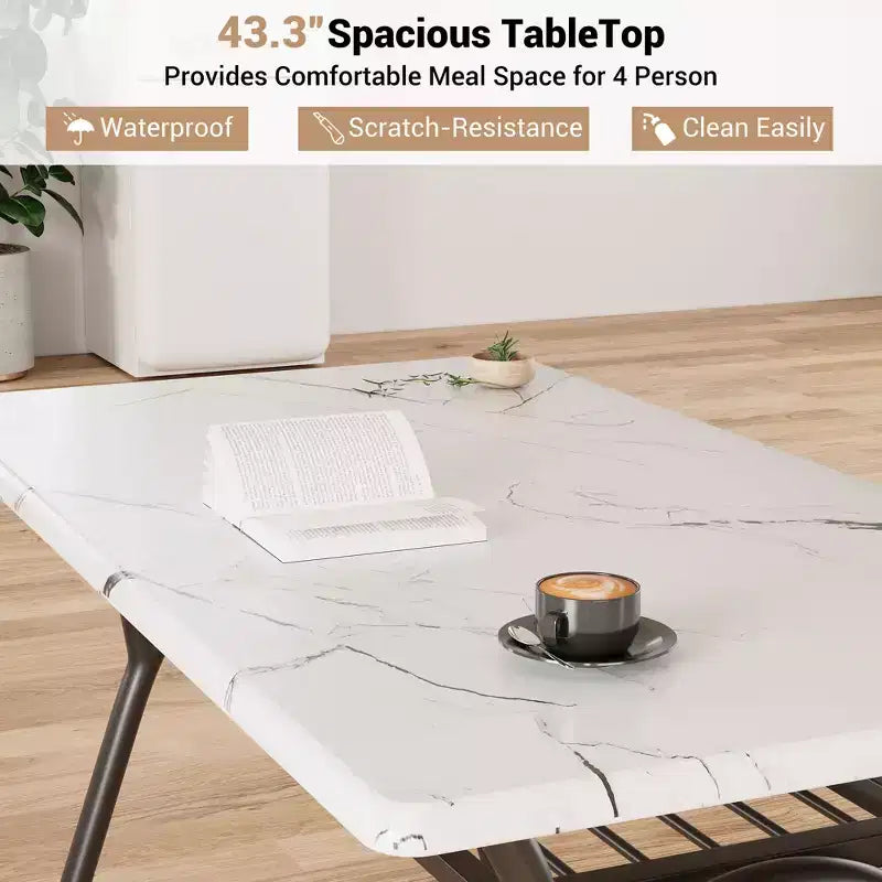 Set da pranzo da 5 pezzi per 4 persone, tavolo da cucina moderno con 4 sedie in bouclé, tavolo da pranzo rettangolare con ripiano portaoggetti per angolo colazione, appartamento