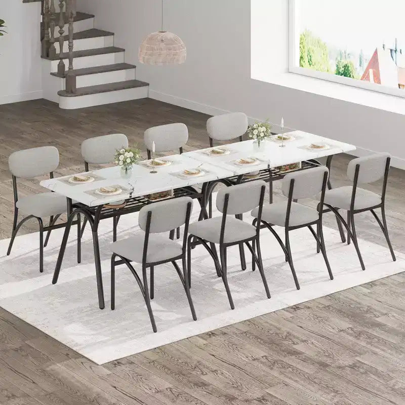Set da pranzo da 5 pezzi per 4 persone, tavolo da cucina moderno con 4 sedie in bouclé, tavolo da pranzo rettangolare con ripiano portaoggetti per angolo colazione, appartamento