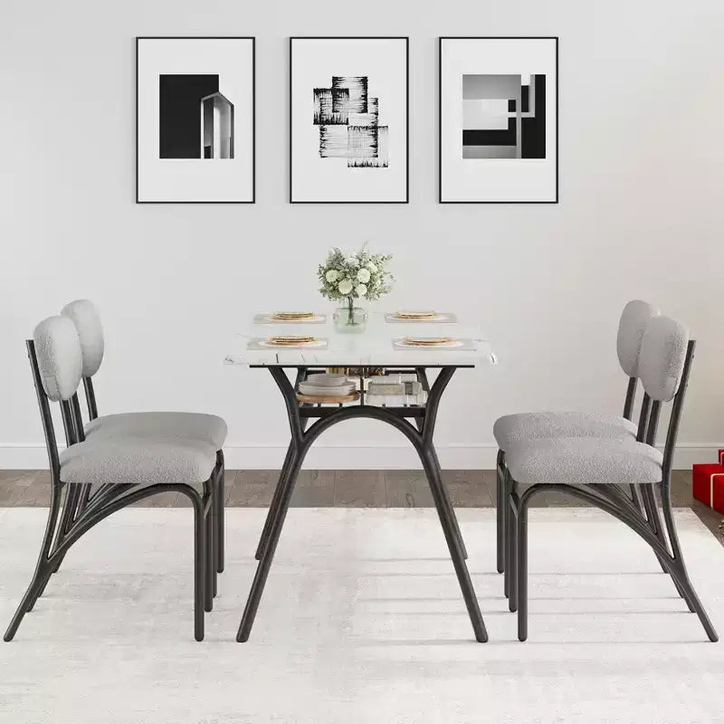 Set da pranzo da 5 pezzi per 4 persone, tavolo da cucina moderno con 4 sedie in bouclé, tavolo da pranzo rettangolare con ripiano portaoggetti per angolo colazione, appartamento