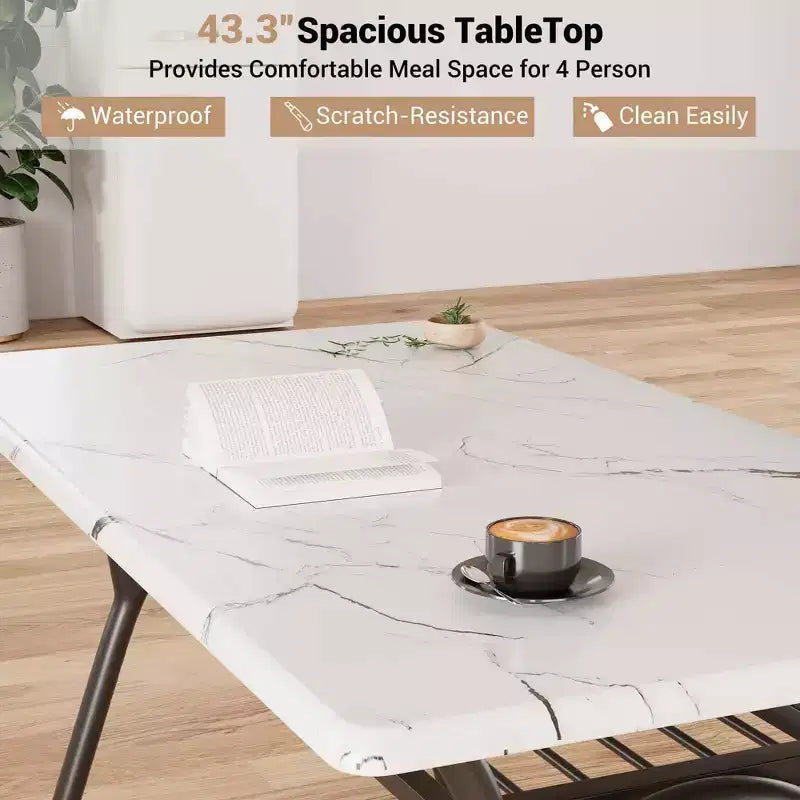 Set da pranzo da 5 pezzi per 4 persone, tavolo da cucina moderno con 4 sedie in bouclé, tavolo da pranzo rettangolare con ripiano portaoggetti per angolo colazione, appartamento