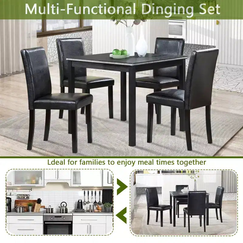 CLIHOME Set da pranzo in legno di 5 pezzi, set da tavolo con decorazione in cristallo per cucina con tavolo quadrato e 4 sedie imbottite