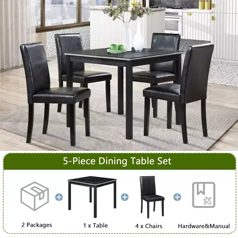 CLIHOME Set da pranzo in legno di 5 pezzi, set da tavolo con decorazione in cristallo per cucina con tavolo quadrato e 4 sedie imbottite