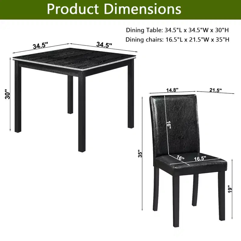 CLIHOME Set da pranzo in legno di 5 pezzi, set da tavolo con decorazione in cristallo per cucina con tavolo quadrato e 4 sedie imbottite