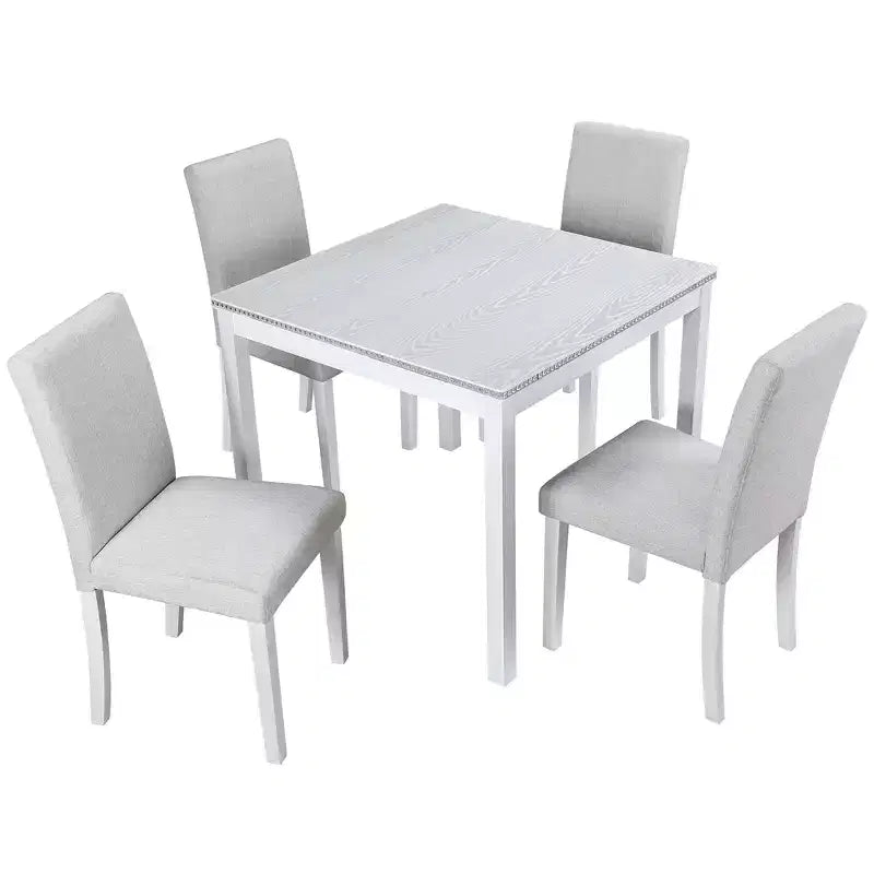 CLIHOME Set da pranzo in legno di 5 pezzi, set da tavolo con decorazione in cristallo per cucina con tavolo quadrato e 4 sedie imbottite