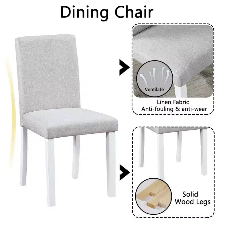 CLIHOME Set da pranzo in legno di 5 pezzi, set da tavolo con decorazione in cristallo per cucina con tavolo quadrato e 4 sedie imbottite