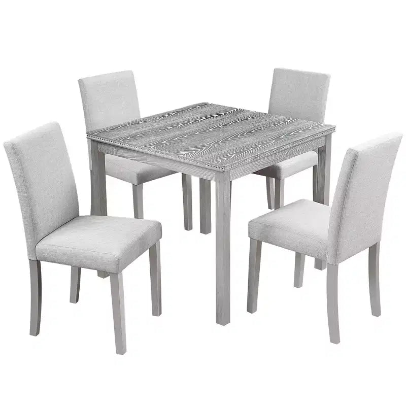 CLIHOME Set da pranzo in legno di 5 pezzi, set da tavolo con decorazione in cristallo per cucina con tavolo quadrato e 4 sedie imbottite