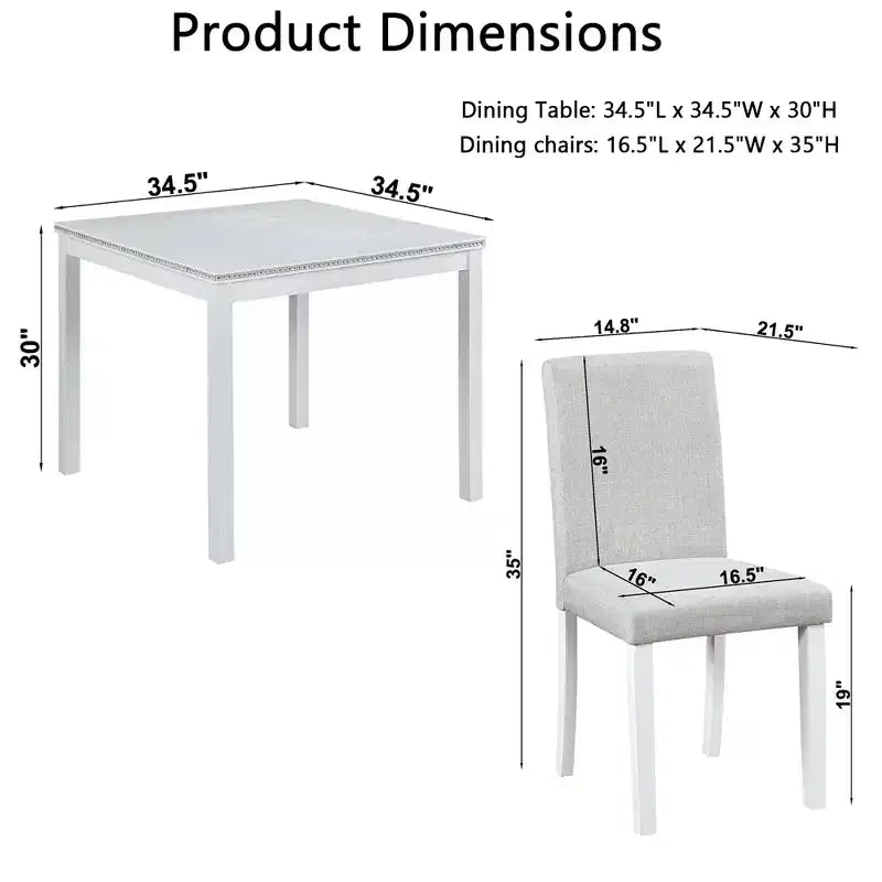 CLIHOME Set da pranzo in legno di 5 pezzi, set da tavolo con decorazione in cristallo per cucina con tavolo quadrato e 4 sedie imbottite