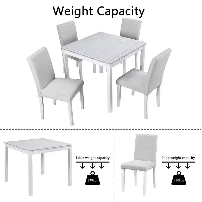 CLIHOME Set da pranzo in legno di 5 pezzi, set da tavolo con decorazione in cristallo per cucina con tavolo quadrato e 4 sedie imbottite