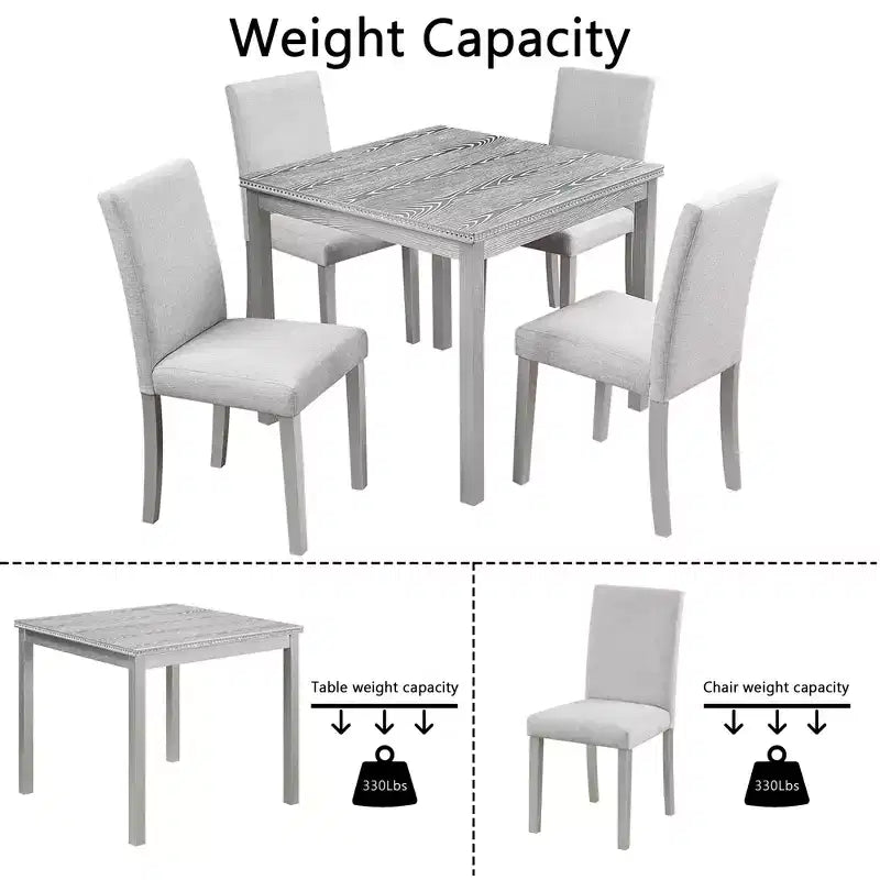 CLIHOME Set da pranzo in legno di 5 pezzi, set da tavolo con decorazione in cristallo per cucina con tavolo quadrato e 4 sedie imbottite
