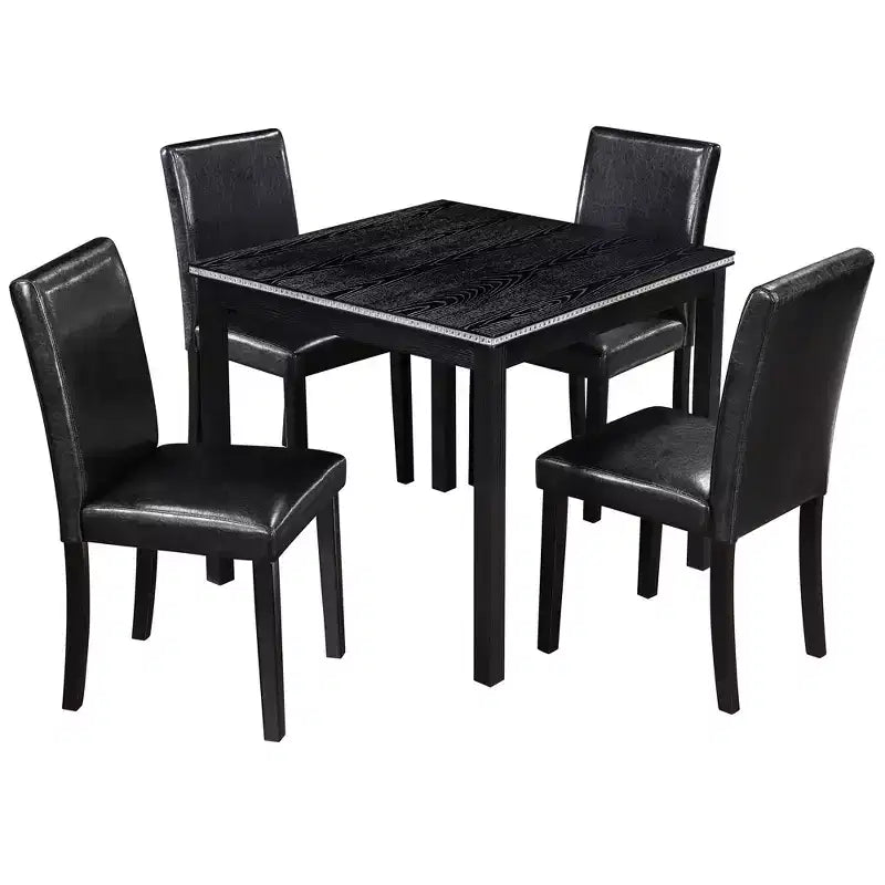 CLIHOME Set da pranzo in legno di 5 pezzi, set da tavolo con decorazione in cristallo per cucina con tavolo quadrato e 4 sedie imbottite