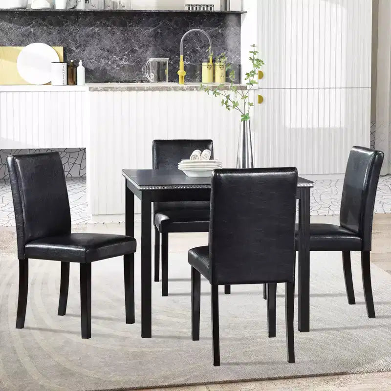 CLIHOME Set da pranzo in legno di 5 pezzi, set da tavolo con decorazione in cristallo per cucina con tavolo quadrato e 4 sedie imbottite