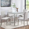 CLIHOME 5-Piece Wooden Dining Table Set, Kitchen Crystal Decoration Table Set with Square Table and 4 Upholstered Chairs