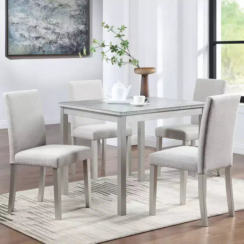 CLIHOME 5-Piece Wooden Dining Table Set, Kitchen Crystal Decoration Table Set with Square Table and 4 Upholstered Chairs