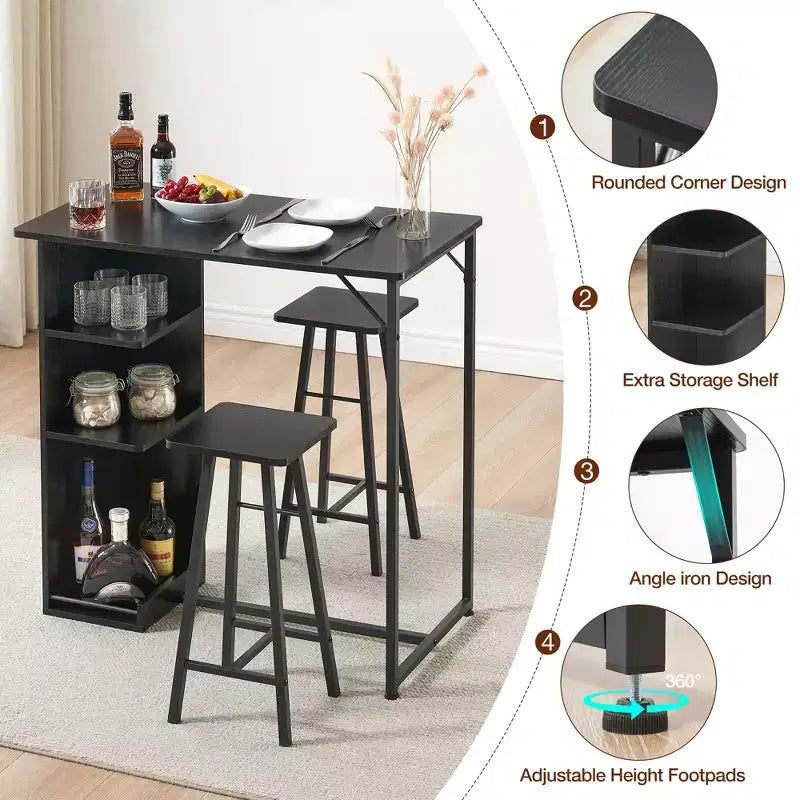 COZONY Set di 3 Tavolo e Sedie da Bar, Set Tavolo da Pranzo con 3 Ripiani e Sgabelli