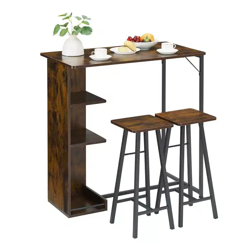 COZONY Set di 3 Tavolo e Sedie da Bar, Set Tavolo da Pranzo con 3 Ripiani e Sgabelli