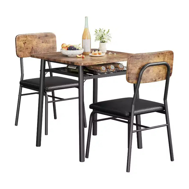Set da pranzo da 3 pezzi per 2 persone, tavolo da cucina in legno, tavolino da cucina, sedie imbottite e struttura in metallo, per piccoli spazi, appartamento