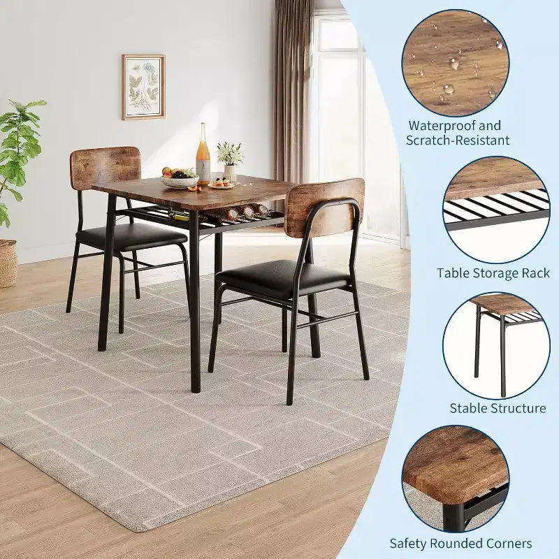 Set da pranzo da 3 pezzi per 2 persone, tavolo da cucina in legno, tavolino da cucina, sedie imbottite e struttura in metallo, per piccoli spazi, appartamento