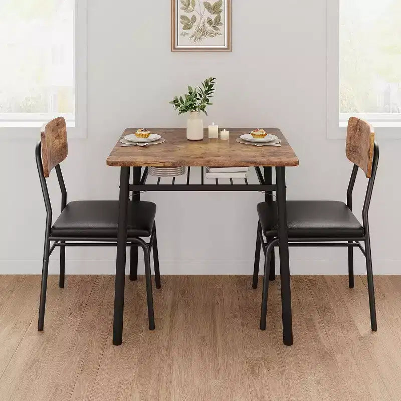 Set da pranzo da 3 pezzi per 2 persone, tavolo da cucina in legno, tavolino da cucina, sedie imbottite e struttura in metallo, per piccoli spazi, appartamento