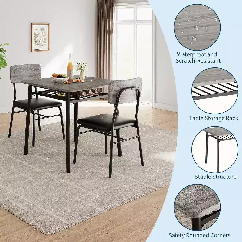 Set da pranzo da 3 pezzi per 2 persone, tavolo da cucina in legno, tavolino da cucina, sedie imbottite e struttura in metallo, per piccoli spazi, appartamento