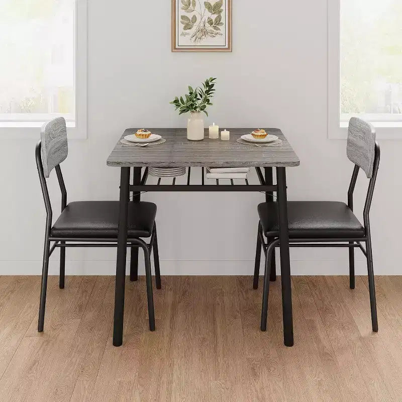 Set da pranzo da 3 pezzi per 2 persone, tavolo da cucina in legno, tavolino da cucina, sedie imbottite e struttura in metallo, per piccoli spazi, appartamento