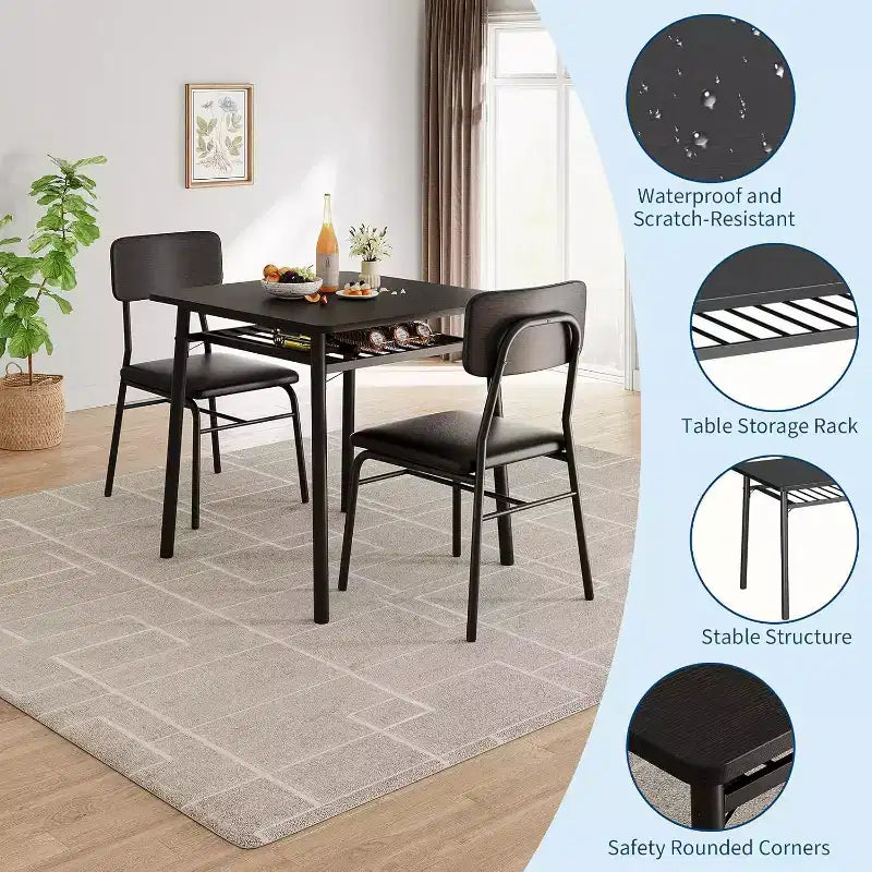 Set da pranzo da 3 pezzi per 2 persone, tavolo da cucina in legno, tavolino da cucina, sedie imbottite e struttura in metallo, per piccoli spazi, appartamento