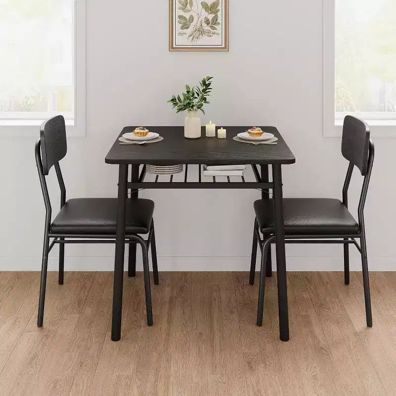 Set da pranzo da 3 pezzi per 2 persone, tavolo da cucina in legno, tavolino da cucina, sedie imbottite e struttura in metallo, per piccoli spazi, appartamento