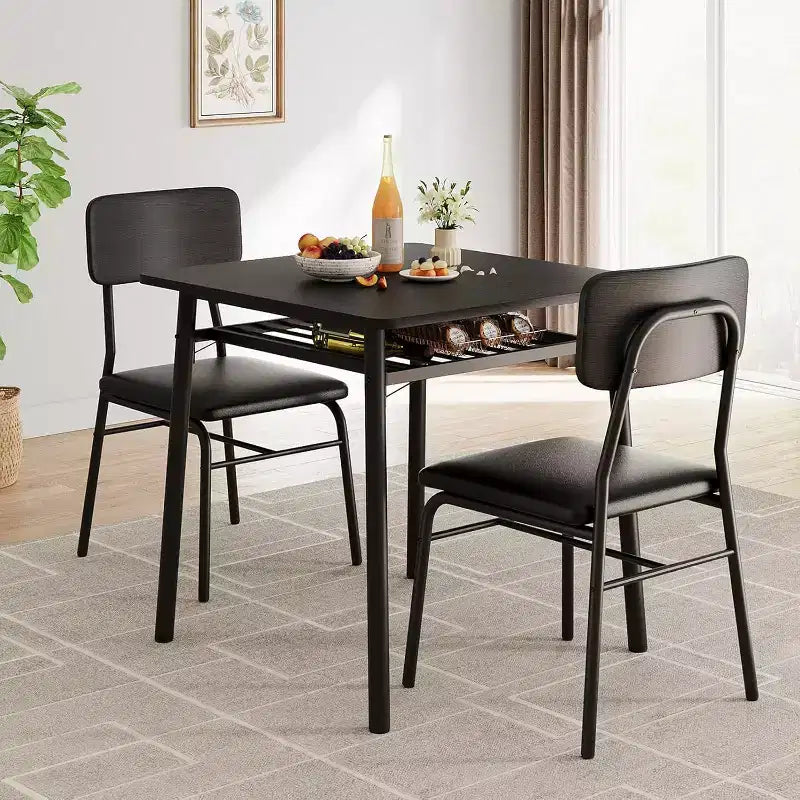 Set da pranzo da 3 pezzi per 2 persone, tavolo da cucina in legno, tavolino da cucina, sedie imbottite e struttura in metallo, per piccoli spazi, appartamento