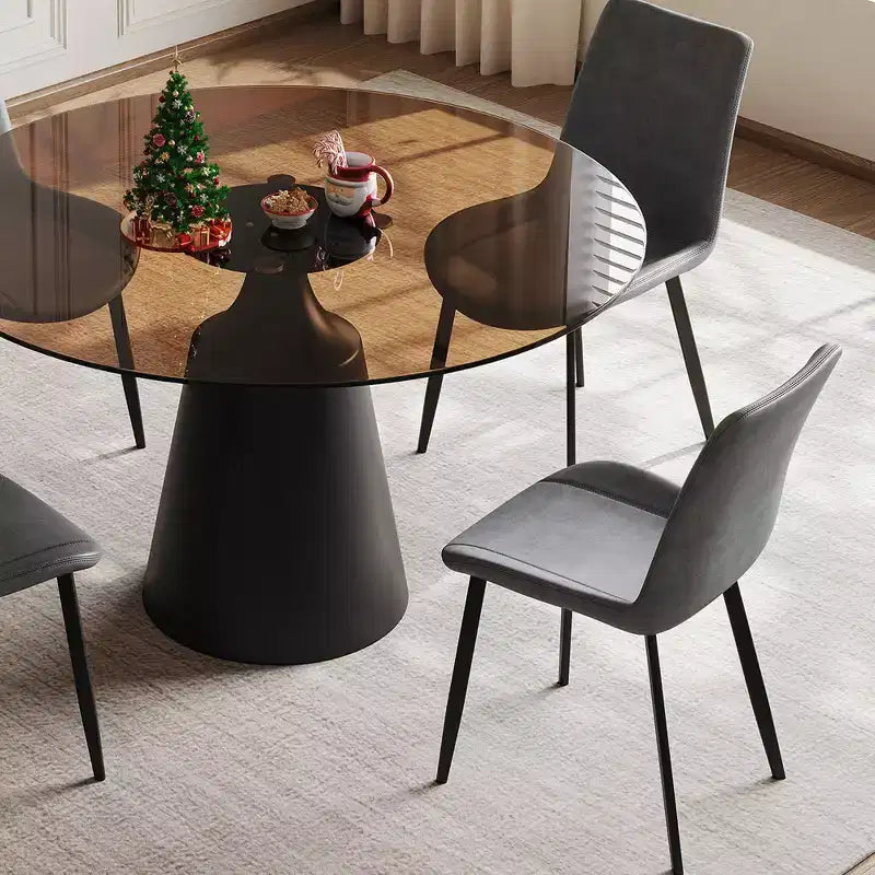 GDFStudio Zephyr, set sala da pranzo moderno da 5 pezzi con tavolo rotondo in vetro temperato e sedie rivestite in similpelle