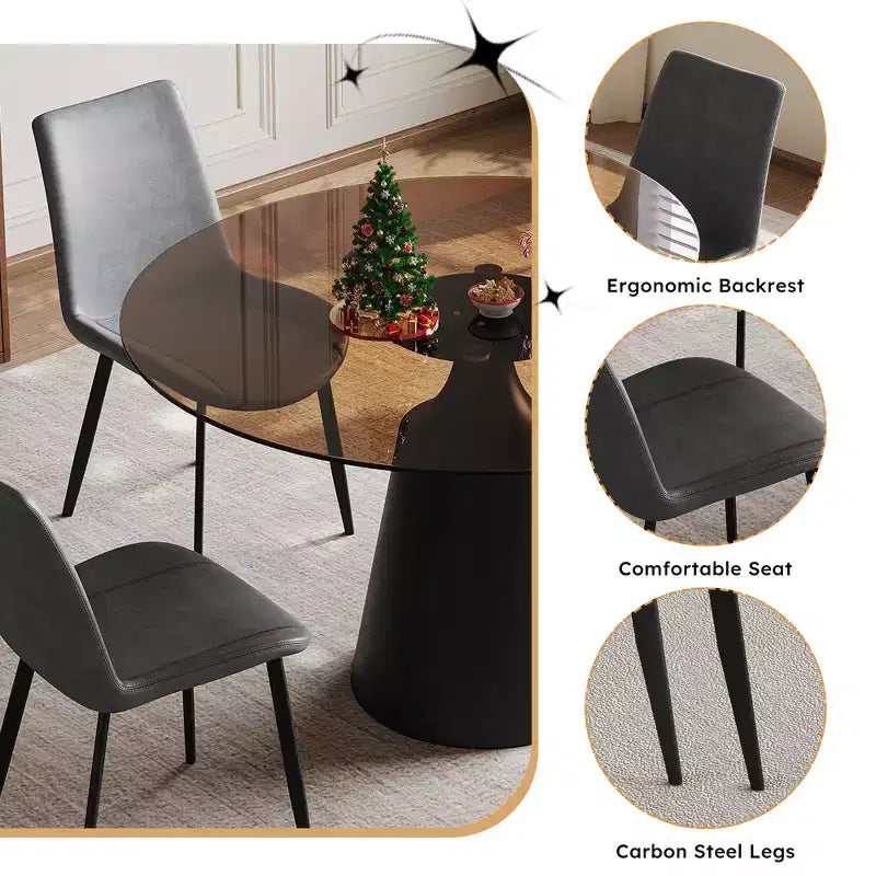 GDFStudio Zephyr, set sala da pranzo moderno da 5 pezzi con tavolo rotondo in vetro temperato e sedie rivestite in similpelle