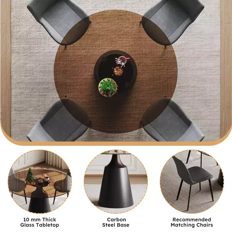 GDFStudio Zephyr, set sala da pranzo moderno da 5 pezzi con tavolo rotondo in vetro temperato e sedie rivestite in similpelle