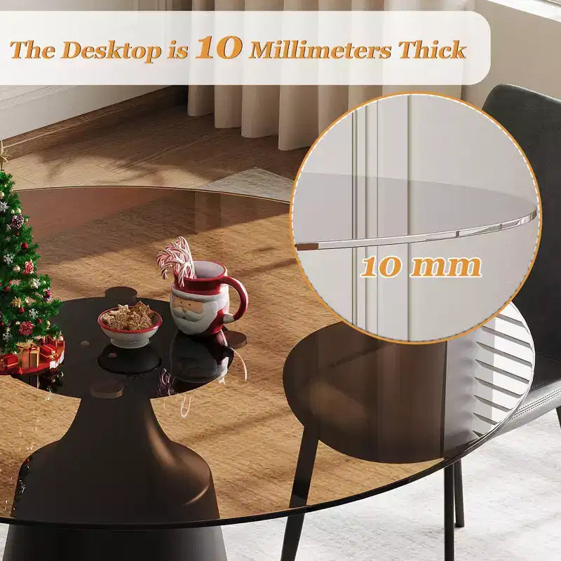 GDFStudio Zephyr, set sala da pranzo moderno da 5 pezzi con tavolo rotondo in vetro temperato e sedie rivestite in similpelle